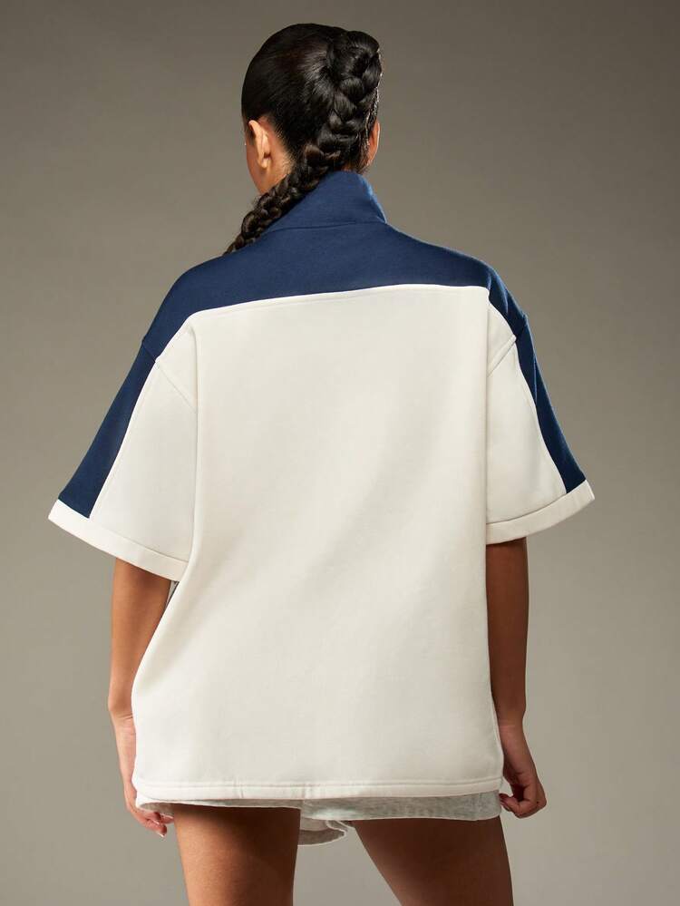 MISSGUIDED Half Zip Sweatshirt With Varsity Print And Contrast Panels