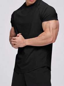 Manfinity Sport Corelite Camiseta deportiva de manga raglán de estilo novio, sólida para hombre Camiseta de compresión para entrenamiento, camiseta negra de gimnasio, camiseta de gimnasio, camiseta de manga corta ajustada y activa, camiseta transpirable de entrenamiento - Negro - Ver 4