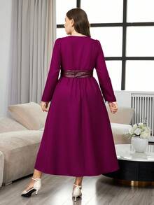 Modelyn Plus Size Elegant Commuter Dress With Crystal Decoration - Hot Pink - View 2