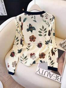 GlowEve Camiseta casual de mujer de punto e impresa para otoño - Albaricoque - Ver 2