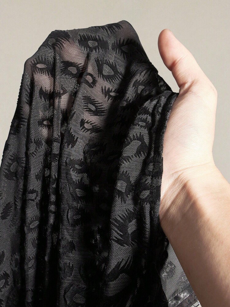 SHEIN ICON 女士半透明动物印花植绒长袖前开高领性感外套，适合派对、休闲、万圣节、夏季伊比沙岛波西米亚音乐节、性感俱乐部狂欢、演出后、秋季、冬季 - 黑色 - 查看 9