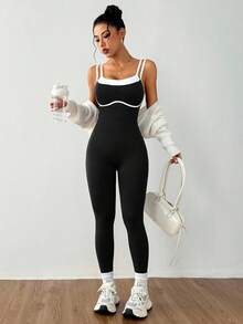 Dewbera 无缝高弹力瑜伽运动健身跑步连体衣 - 黑色 - 查看 2