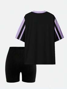 SHEIN Women Casual Creative Number 23 & Letter Slogan Graphic Print T-Shirt And Bike Shorts 2pcs Outfit Set New York Outfits Women Y2k 2 Pieces Set Jersey Y2k Jerseys For Women Y2k Y2k Clothes