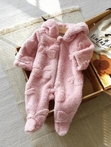 Vintaside Kids 新生儿简约时尚可爱波尔卡圆点长袖连帽羊毛连体睡衣 - 紅色 - 查看 4