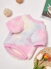 PETSIN 1pc Pet Dog/Cat Fleece Warm Sweatshirt, Fashionable Tie-Dye Blue & Yellow Round Neck Pullover - Multicolor - View 7