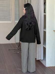 DAZY 2pcs Kids Tween Girls Crew Neck Printed Long Sleeve T-Shirt + Striped Woven Pants Loungewear Set, Autumn