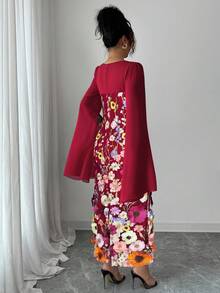 Elenzga Váy dài tay thêu hoa thanh lịch dành cho nữ mùa thu, phù hợp cho lễ tốt nghiệp, hẹn hò, tôn eo, tôn dáng - Màu Đỏ Sâu - Xem 2