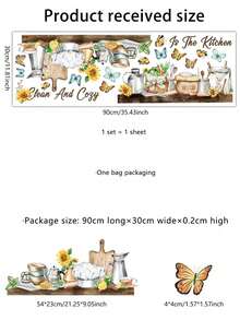 SHEIN 1PC Watercolor Kitchen Tableware Slogan Home Decor Wall Sticker - Multicolor - View 8