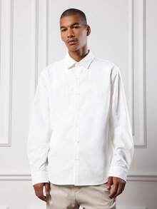 SUMWON 经典常规版型牛津纽扣长袖衬衫基本款商务休闲办公室专业风格轻便时尚休闲日常穿着设计 - 白色 - 查看 6