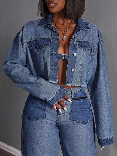 Slaydiva 大码牛仔拼布夹克