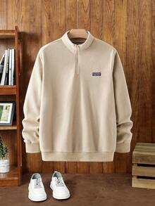 Manfinity NXTstreet 男士拉链运动衫，带弹性字母印花和抽绳裤针织套装休闲两件套春秋运动服、冬装、舒适服装 - 卡其色 - 查看 13