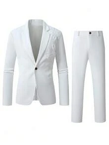 Manfinity Bizformal Bộ vest công sở nam màu trắng, thiết kế nhún vai, phù hợp mặc đi làm hàng ngày, cũng là món quà lý tưởng cho bạn trai hoặc chồng, người giàu có - trắng - Xem 4