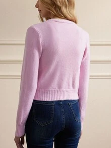 Aveloria Rosie 2 Stücke Damen V-Ausschnitt Strickjacke mit Stickerei Set - Pink - Übersicht 2