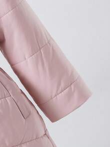 Elladie kids 女童绗缝中长款连帽羽绒服，腰部收紧，带口袋，适合休闲、户外、秋冬季穿着。女童冬季外套，粉色冬季外套，女童外套，带毛领连帽外套。 - 淺粉色 - 查看 5