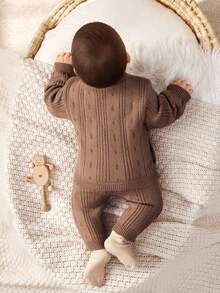Cozy Pixies Newborn Baby Boy/Girl Solid Color Crew Neck Long Sleeve Top And Elastic Waist Pants 2 Pieces Set,In Fall/Winter