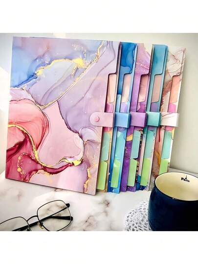 1 PC Stylish Funky File Organizer With 5 Pockets And 16 Labels, Natural Marble Expanding File Folder, Make Your Study, Life And Work Be Different - 6 Patterns Optional
