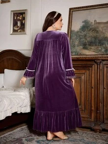 PalaceNights Plus Size Women Vintage Palace Style Embroidered Velvet Long Sleeve Nightgown Purple Night Gown Plus Size Nightgown Nightgowns Women Sleepwear