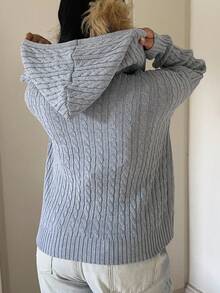 POPSWAY Cardigan cu mânecă lungă, tricotat, casual, mărime mare, pentru femei, cu umeri căzuți - Gri - Vizualizare 3