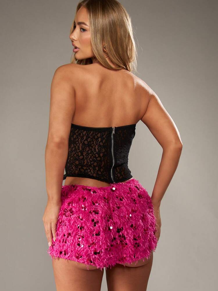 MISSGUIDED Black Lace Bandeau Corset Top With Boning
