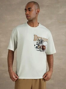 STYNVO 男士复古美式图案印花短袖圆领T恤 - 杏色 - 查看 2