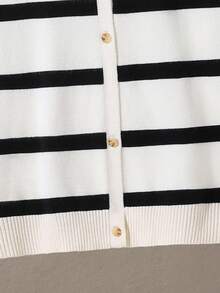 SHEIN White Striped Collared Drop Shoulder Knit Cardigan Sweater For Teenage Boys,Autumn Back-To-School Versatile Casual Knitwear For School,Daily,Party - Multicolor - View 5