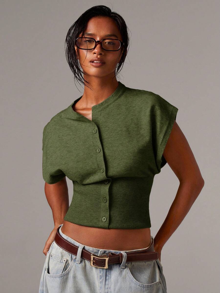 Athîral Casual Commute Solid Color Button Front Knit Vest In Fall/Winter,Christmas Sweater