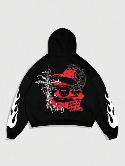 Goth Sudadera con capucha de hombre de color de contraste casual y suelta con diseño creativo