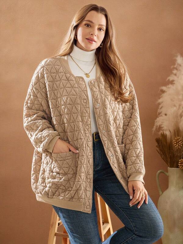 EMERY ROSE 秋冬款大码女式绗缝纽扣口袋夹棉大衣