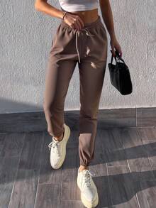 EURMUSE Drawstring Waist Slanted Pocket Sweatpants - Mocha Brown - View 4