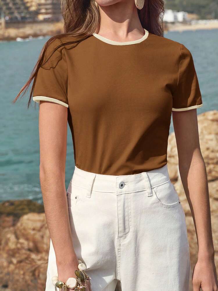 SUMMER CONTRAST BINDING SHORT SLEEVE SLIM FIT TEE