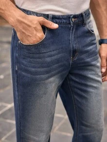Manfinity VCAY Jeans de mezclilla azul desgastado con efecto de bigote de gato para hombre - Azul - Ver 5