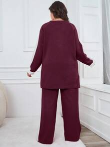 EURMUSE Sweater And Pants Two Pieces Set With Raglan Sleeve Holiday Lounge Burgundy Autumn - Burgundy - View 2