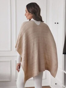 Louniche 女士时尚针织披肩开衫，秋冬 - 卡其色 - 查看 2