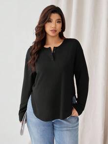Auralis Plus-Size Women's Casual Top, Autumn Women's T-Shirt, Casual Women's Clothing, Black Top Fall - Black - View 6