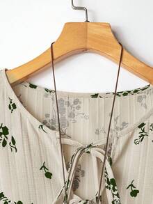 Linhara 大码女式前系带印花休闲衬衫和纯色阔腿裤套装 - 綠色 - 查看 5