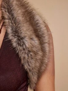 ROMWE Grunge Punk 女款 Y2K 复古毛茸茸短款开衫 - 棕色 - 查看 6