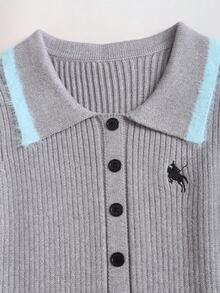 SHEIN Sweetro Women's Simple & Sweet Gray Long Sleeve Collared Knit Dress/Sweater, Autumn/Winter