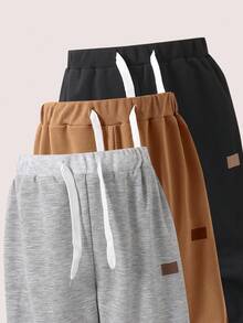 SHEIN Explorewe Tween Boy Casual Versatile Solid Color Drawstring Waist Pants Fall Winter - Multicolor - View 5
