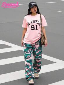 2pcs/Set Teenage Girls Retro American Style Leopard Print T-Shirt And Pants Set - Pink - View 10