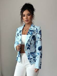 Elenzga Printed Minimalist Women's Blazer - Multicolor - View 6