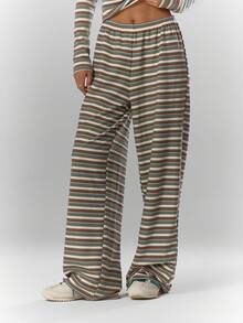 MUSERA Elasticated Striped Wide Leg Trousers Only Fall Autumn Cosy Cute Casual Coffee Club Summer Easter - Multicolor - View 2