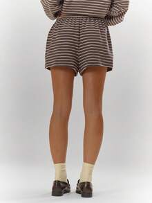 MUSERA Elasticated Waist Tie Front Relaxed Fit Soft Striped Shorts Only Fall Autumn Cosy Cute Casual Coffee Club Winter Christmas Elegant