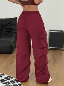 Coolane Quần Cargo dù cạp trễ phong cách phương Tây cổ điển Y2K dành cho nữ mùa hè dạo phố - Màu Đỏ Sâu - Xem 5