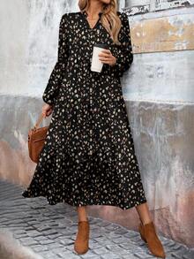 EMERY ROSE Vestido de longitud media con estampado floral, adecuado para otoño/invierno - Blanco - Ver 3