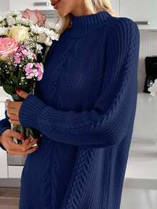 EURMUSE Casual Solid Color Stand Collar Side Slit Raglan Sleeve Sweater, Autumn/Winter - Navy Blue - View 2