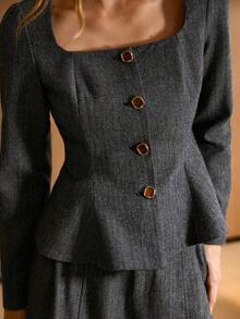 MOTF PREMIUM HERRINGBONE BLACK PEPLUM JACKET - Black - View 4