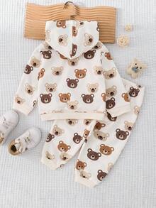 Cozy Pixies 2 Stücke/Set Baby Jungen/Mädchen Cartoon Bär Pullover Sweatshirt und Jogginghose Set, bequem, vielseitig, modisch, lässig, geeignet für Innen, Außen, Alltag, Sport, Spiel, Party, Feiertage, Herbst/Winter