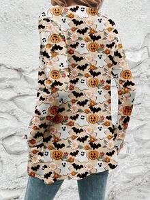 EMERY ROSE Women's Casual Graphic Print Loose Fit Long Sleeve Cardigan, Suitable For Fall/Winter - Multicolor - View 2