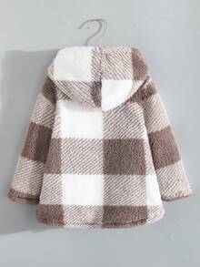 Sparklyn 女童爱心格纹印花保暖拉链外套，秋冬女童外套 - 卡其色 - 查看 6