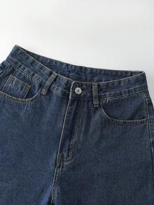 GlowEve 女性日常休閒直筒牛仔褲 - 深色水洗藍 - 查看 3